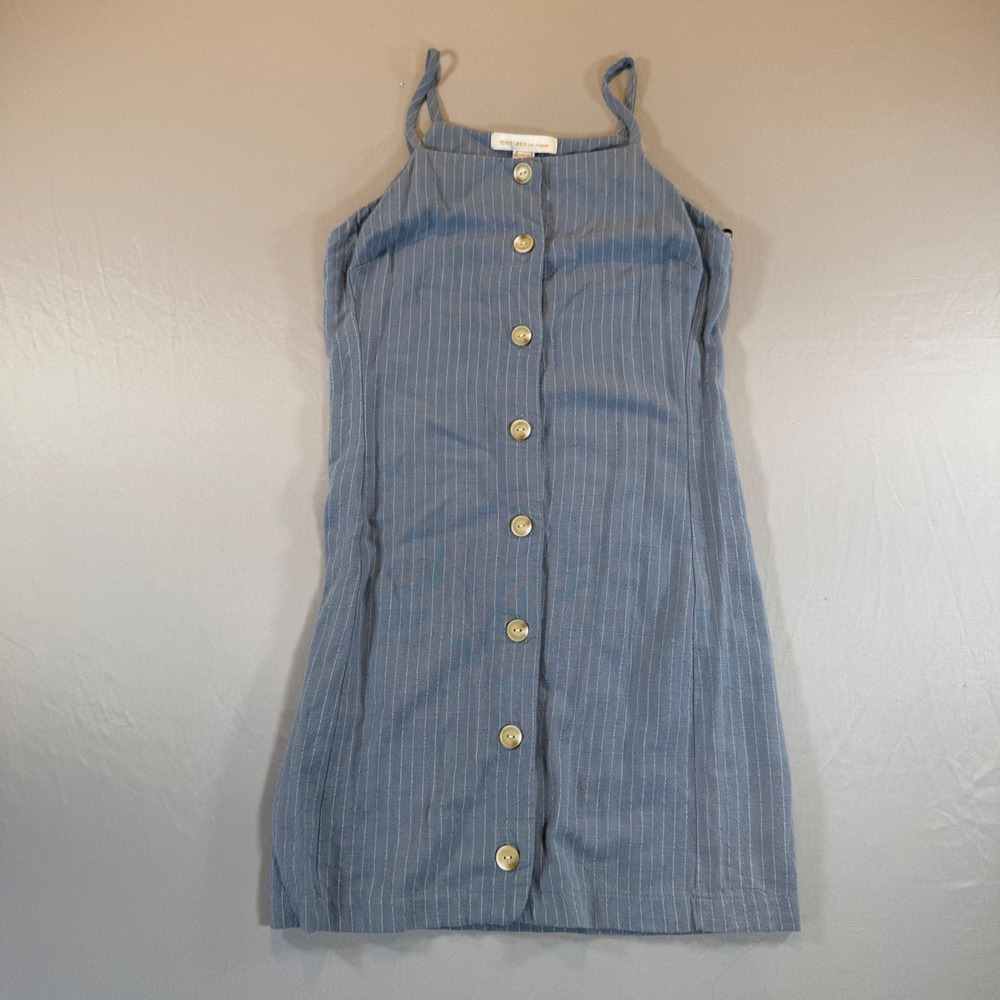 Blue Pinstripe Button Front Mini Dress Jumper XS Y2K 90s Casual Chic Preppy